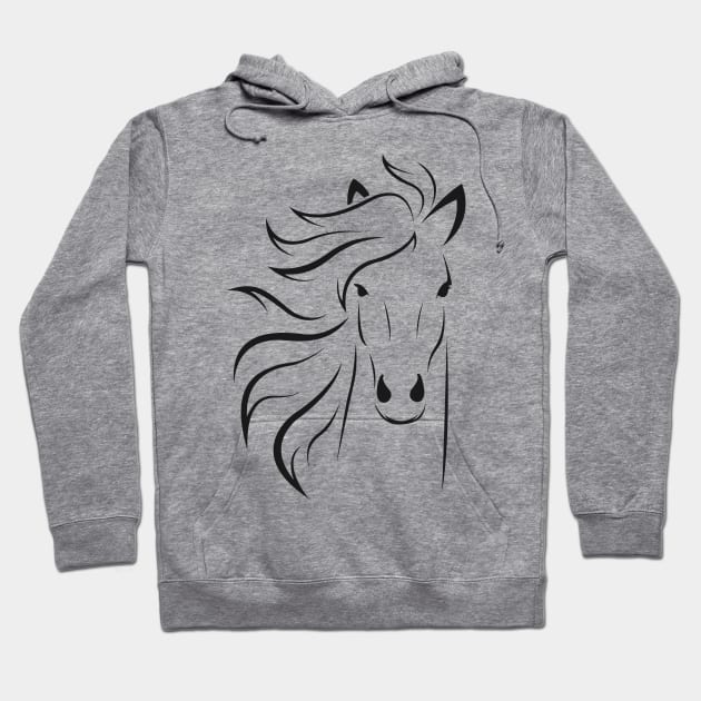 Horse head art line - black Hoodie by PharaohCloset